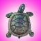 Decorative ceramic figurine of a turtle with an aged effect on a pink backlit background. Top view. 3d rendering