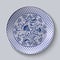 Decorative ceramic plate with a painting. Floral circular pattern in Gzhel style.