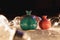 Decorative ceramic Pomegranates colored pots with Light Bulbs on Floor