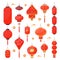 Decorative chinese red lanterns. Tradition asian festival lights, holiday paper lamps, festive street suspended