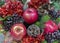 Decorative Christmas composition of apples, berries and pine cones