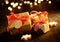 Decorative Christmas gifts with sparkling bokeh