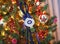 Decorative Christmas lucky charm with evil eye and blue ribbons