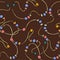 Decorative colorful beads vector. Seamless pattern on brown background.