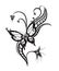 Decorative composition of curls and ornamented abstract silhouette butterfly. Maybe for tattoo