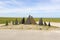 Decorative composition of stones on the famous Ribersborg beach on the Baltic Sea, Malmo, Sweden