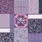 Decorative composition in the style of patchwork. Mostly lilac colors. Used floral motifs of applied art. Template for design prin