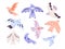 Decorative contemporary folk abstract birds. Birdy floral shapes, flying bird graphic silhouette. Peace dove, simple