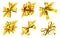 Decorative corner bow. Golden favor ribbon, yellow angle bows and luxury gold ribbons realistic 3D vector illustration