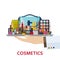 Decorative cosmetics for face, lips, skin, eyes, nails, eyebrows and beautycase. Make up background. Flat icons