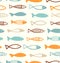 Decorative cute drawing pattern with funny fish. Seamless marine background