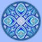 Decorative design of blue circle dish floral paisley template