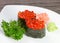 Decorative dish sushi caviar.
