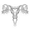 Decorative drawing of female reproductive system with flowers. Hand drawn uterus, womb. Girl power, feminism. Vector