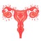 Decorative drawing of female reproductive system with flowers. Hand drawn uterus, womb. Girl power, feminism. Vector