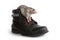 Decorative dumbo rat in an old boot on a white isolated background, pet