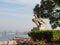 A decorative eagle statue stands on a pedestal in the Bahai Garden, located on Mount Carmel in the city of Haifa, in northern