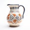 Decorative Earthenware Pitcher With Orange And Blue Floral Motifs