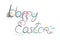 Decorative Easter composition hand drawn black font on white background. Funny doodle from bunny, eggs, flowers, leaves. Vector