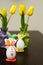 Decorative Easter eggs and daffodils