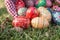 Decorative easter eggs in outdoor in the grass