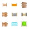 Decorative fences icons set, cartoon style