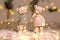 Decorative figurines of a Christmas theme. Figurines of cute teddy bears of a boy and a girl in sweaters with deers. Festive decor