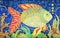 Decorative fish. Artistic work of authorship. Made with acrylic paints. For your various designs.