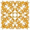 Decorative floral ceramic tile in baroque style. Golden curling plant.