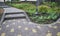 Decorative flower bed and stairs of stone blocks.