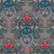 Decorative flower composition with stylized red poppies and bluebells. Medieval gothic style seamless pattern.