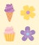 Decorative flowers ice cream cupcake sweet cartoon icons