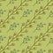 Decorative forest nature seamless pattern with beige and green berry silhouettes. Light green background