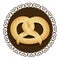 decorative frame with realistic picture pretzel baked product food icon