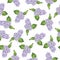 Decorative fresh cute green branch and lilac flowers seamless pattern.