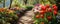 decorative garden on a large path of flowers