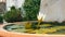 Decorative garden lily in artificial pond. Beautiful white decorative flower in a small artificial reservoir