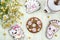 Decorative gingerbread cookie, chamomile flower, tea pot