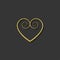 Decorative gold heart icon. glitter logo, love symbol on a black