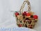 Decorative golden basket with Christmas decorations