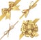 Decorative golden bow with diagonally ribbon for corner decor. New year holiday decorations set. Vector illustration