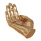 Decorative golden hand with slightly bent fingers palm up on a white background. 3d rendering