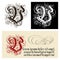 Decorative Gothic Letter V. Uncial Fraktur calligraphy.