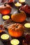 Decorative halloween autumn pumpkins and candles