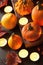 Decorative halloween pumpkins and candles