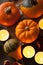 Decorative halloween pumpkins and candles