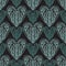 Decorative hearts pattern. Linen textile design in turquoise color on darl background