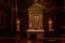 Decorative interior of Church, Basilica of St. Wenceslas, ornamented baroque altar, marble statues, ceiling of wooden polychrome