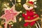 Decorative Items on Christmas Tree Closeup
