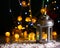 Decorative lantern with candle bokeh